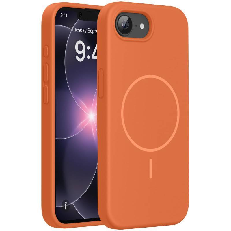 lot 5089 image: Miracase Magnetic for iPhone 17e Case & iPhone 16e Case, Soft Anti-Scratch Microfiber Lining, Compatible with MagSafe, Silicone Shockproof Protection Phone Case for iPhone 17e16e, Orange - Retail $21