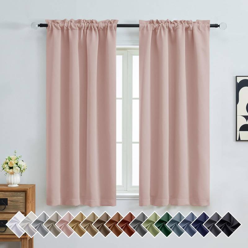 lot 5118 image: OVZME Blush Pink Blackout Curtains 2 Panels for Girls Room, Thermal Insulated Room Darkening Curtains for Living Room, Energy Saving Window Treatment Curtains Blackout Drapes, 2x40Wx63L Inches - Retail $14