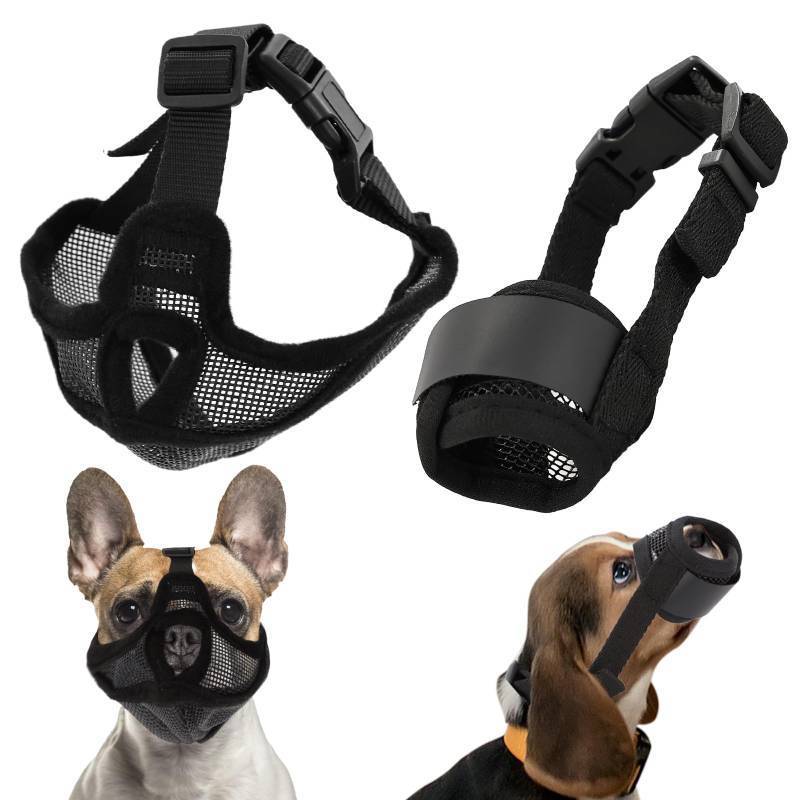 lot 5138 image: French Bulldog Muzzle with Soft Mesh for Small Dog,2pcs Breathable Short Snout Dog Muzzle to Prevent Biting Chewing Barking, Adjustable Strap for Training Outdoor Activities(S) - Retail $9