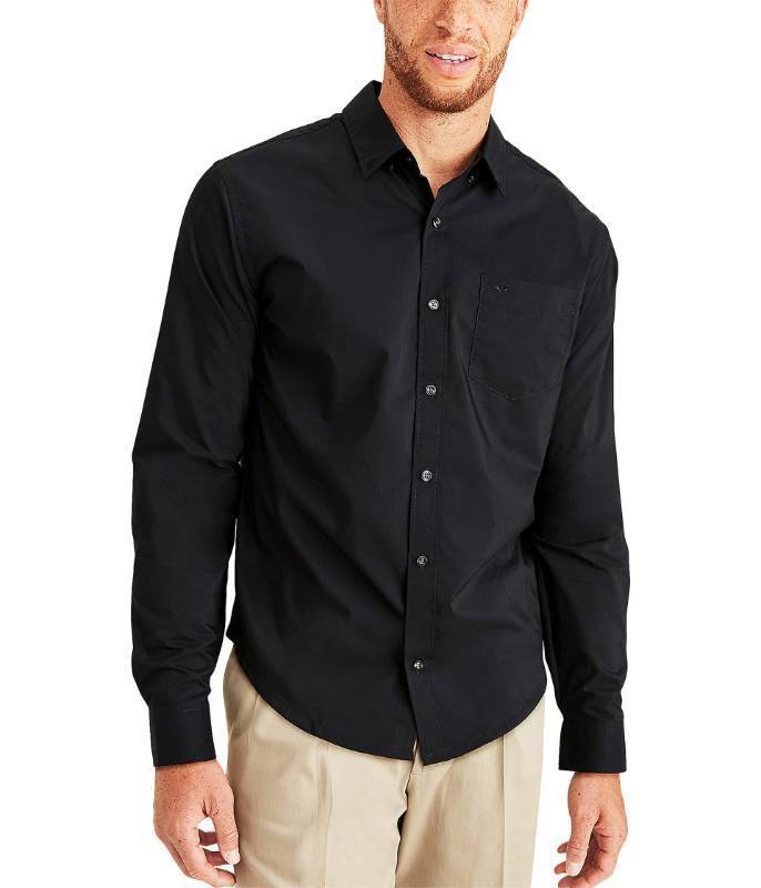 lot 5153 image: Dockers Mens Classic Fit Long Sleeve Signature Comfort Flex Shirt, Black , 3X-Large - Retail $33