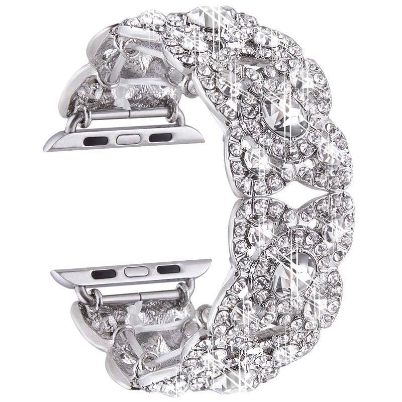 lot 5216 image: VIQIV Bling Bands for Compatible with Apple Watch 38mm 40mm 41mm 42mm(Series 10) Iwatch Series 11 10 9 8 7 6 5 4 3 2 SE SE2, Diamond Rhinestone Stainless Steel Metal Bracelet Wristband Strap for Women Silver - Retail $22