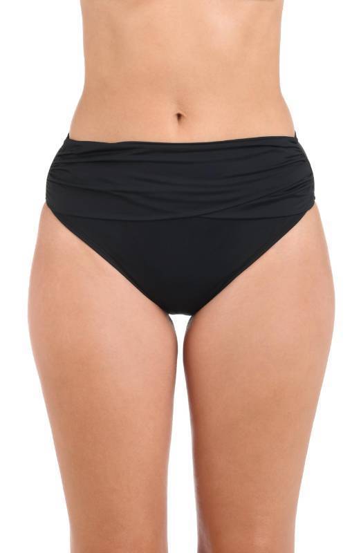lot 5253 image: La Blanca Womens Standard Island Goddess Banded Mid Waist Pant Bikini Swimsuit Bottom, Black, 8 - Retail $61