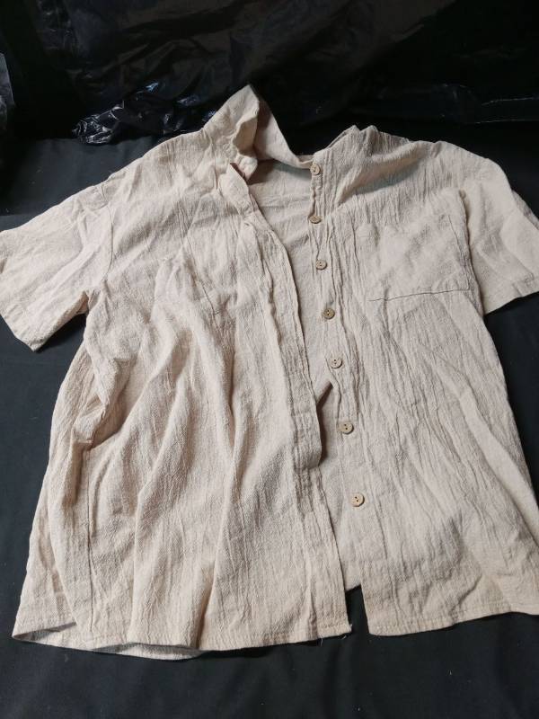 lot 5256 image: Womens Short Sleeve Button-Down Linen Blouse small  - Retail $18