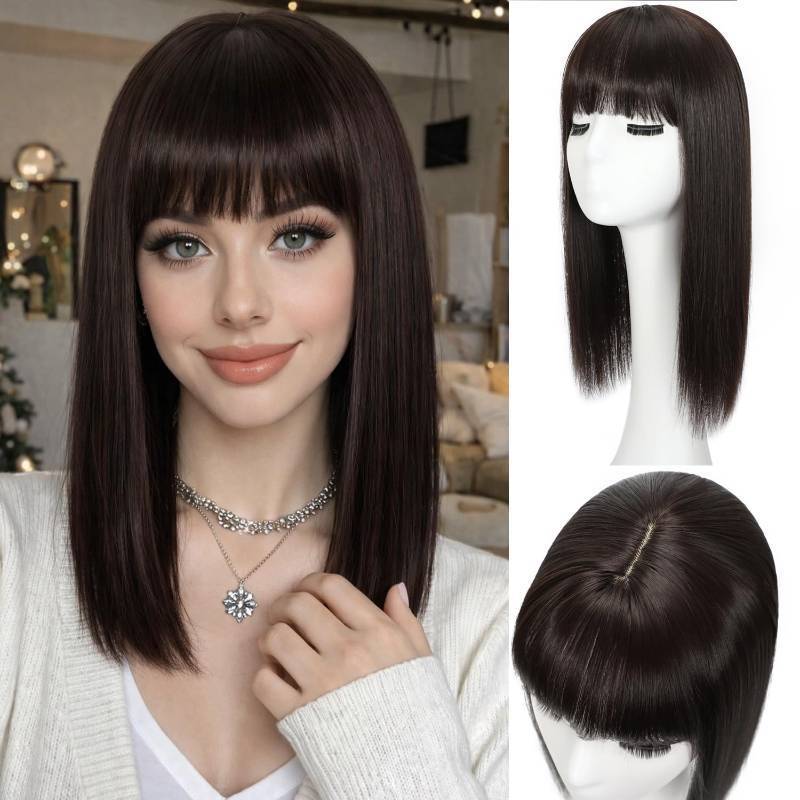 lot 5258 image: Sakuraaa Hair Toppers for Women with Thinning Hair 14inch Toppers With 6.5 Large Base Long Straight Layered Premium Synthetic Hair Pieces - Retail $27