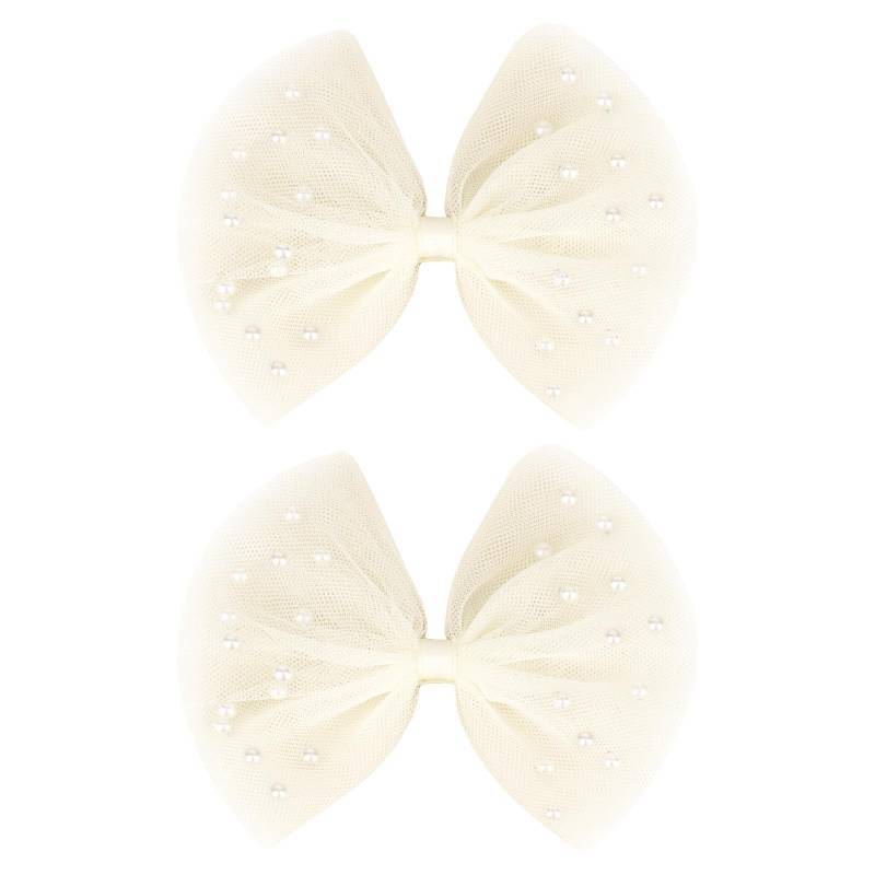 lot 5268 image: White Hair Bow with Pearls - 2 Pcs Bow Hair Clips, Elegant Hair Accessories for Wedding Birthday Party School - Retail $6