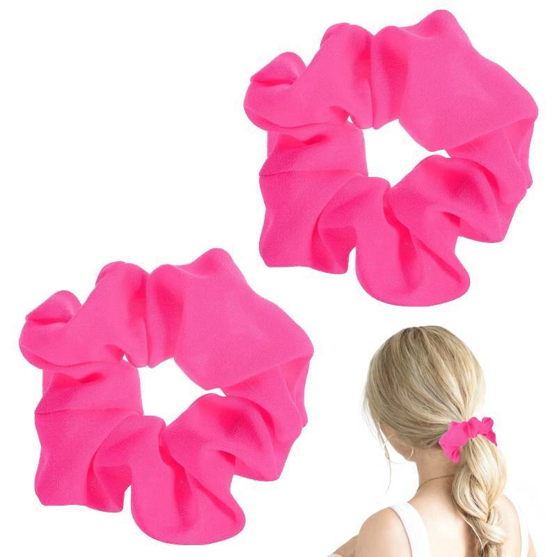 lot 5318 image: Hot Pink Scrunchie 2PCS Neon Scrunchie 80s Hair Accessories for Women Girl Solid Colors Elastic Hair Ponytail Holder for Party Outfits Workout Costumes and Ponytail Styling (Pink)&nbsp