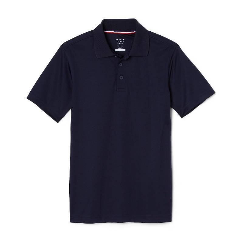 lot 5337 image: French Toast Boys Short Sleeve Moisture Wicking Stretch Sport Polo Shirt (Kids Standard & Husky Sizes), Navy, 10-12 - Retail $10