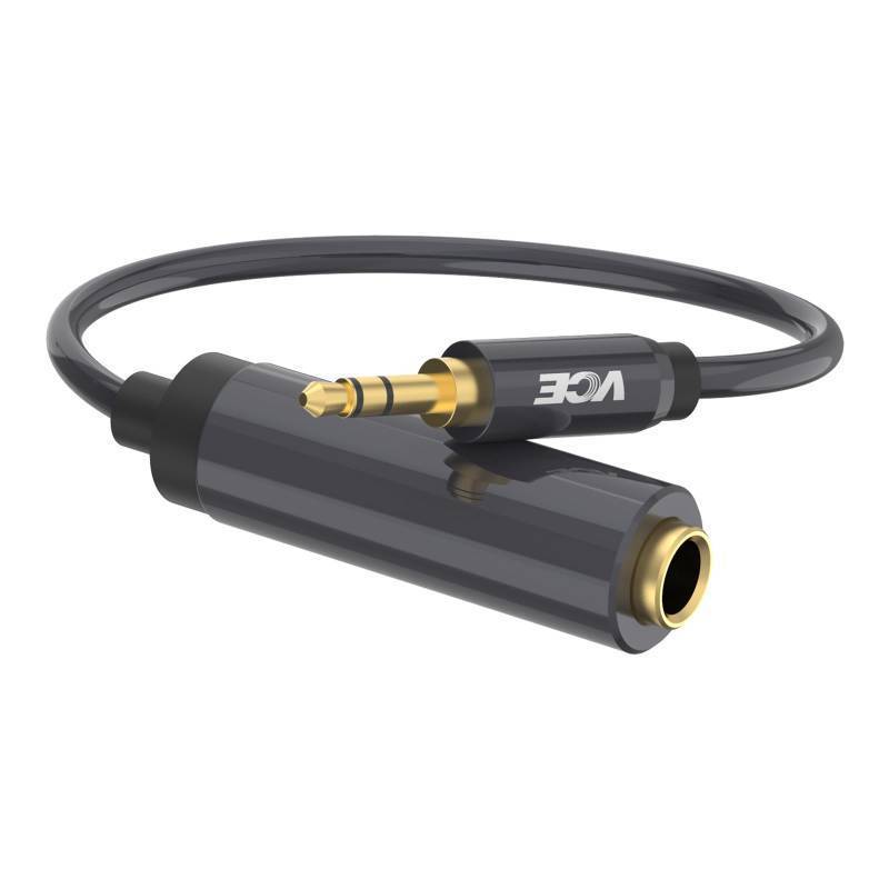 lot 5349 image: VCE 14 to 3.5mm Adapter, 3.5mm 18 inch Male to 6.35mm 14 inch Female Audio Jack for Headphone,Amplifiers, Guitar, Home Theater Devices - 8 inch - Retail $8