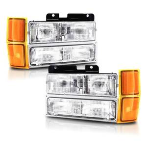 lot 5619 image: Headlights Assembly Compatible With 1994 1995 1996 1997 1998 OBS Chevy Silverado CK 1500 2500 3500 Suburban, 95-99 Tahoe Headlamp wBumper Light,Factory Style - Retail $90