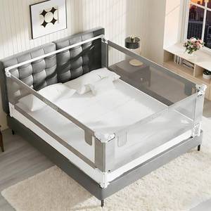 lot 5633 image: AquaVogue 3-Pack Queen Size Bed Rails for Toddlers -Height Adjustable Baby Bed Rail Guard Specially Designed for Queen Size Bed (78.7x78.7x60-Grey) - Retail $140