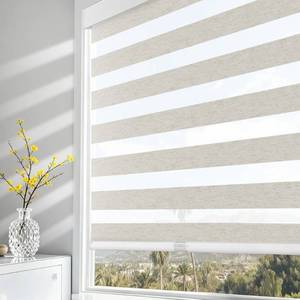 lot 5645 image: AOSKY Cordless Zebra Blinds for Windows Pull Down Roller Window Shades Dual Layer Light Filtering Privacy for Day and Night, Free-Stop Door Shades for Home Easy to Install Linen Cream 23 W X 72 H - Retail $49