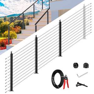 lot 5648 image: Zylorix 8ft-12ft Modular Cable Railing Post Kit 42 T304 Stainless Steel 3 Stair Post Kit, Surface Mount Black Cable Railing System for 28-38° Step Length Adjustable, 164ft 18 Wire(No Handrail) - Retail $210