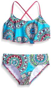 lot 5651 image: Kanu Surf Big Girls Jasmine Flounce Bikini Beach Sport 2-Piece Swimsuit Swimwear, Aqua, 14 - Retail $13