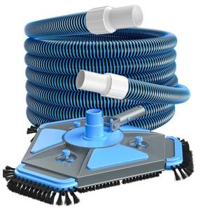 lot 5653 image: UIRWAY Upgrade Pool Vacuum Head with Side Brush &amp 360° Swivel Cuff, Heavy Duty Manual Kink-Resistant 1-12 x 30 Ft Vacuum Hoses, Weighted Triangular Shape for Inground &amp Above Ground Pool(No Pole) - Retail $80