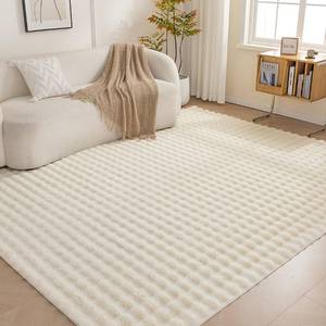 lot 5655 image: Amazon Basics Indoor Area Rug, 3D Bubble  Washable Home Decor Carpet for Living Room, Bedroom, 5 W X 7 L, Beige - Retail $70