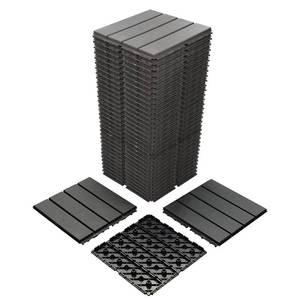 lot 5657 image: 36 sq. ft Plastic Interlocking Deck Tiles, 36 Pack,12x12 Waterproof Outdoor Flooring All Weather Use, Patio Floor Decking Tiles for Porch Poolside Balcony Backyard, Dark Grey - Retail $135