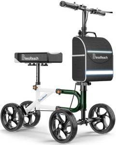 lot 5664 image: BlessReach Knee Scooter Steerable Knee Walker for Foot Injuries Compact Crutch Alternative with Dual Braking System (Green) - Retail $100