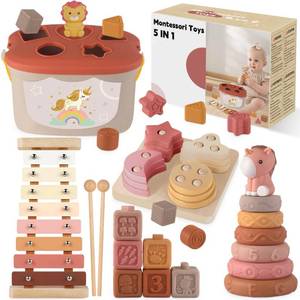lot 5672 image: Montessori Toys for 6-12 Months, Baby Toys 6-12-18 Months with Montessori Baby Blocks Toy, Shape Sorting Baby Development Toys for 6 Month Girls Boys Birthday Chiristmas Gifts - Retail $35