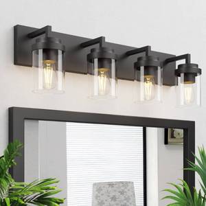 lot 5675 image: Espird Bathroom Vanity Light, 4 Light Matte Black Vanity Light with Clear Glass Shade, 30in Farmhouse Vanity Light, Bathroom Lighting Fixtures Over Mirror for Bathroom - Retail $90