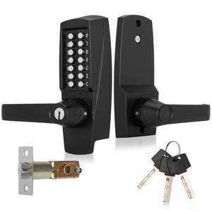 lot 5682 image: New Upgrade Mechanical Door Lock with Handle,Mechanical Push Button Lever Lock,Stainless Steel Mechanical Keyless Entry Door Lock with Key,Upgrade Adjustable Deadlatch 2-38 and 2-34 - Retail $115