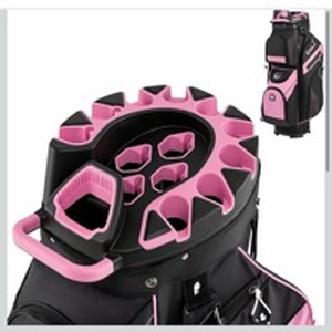 lot 4571 image: Golf Cart Bag 14-Way Full-Length Divider Black & Pink - Retail $80