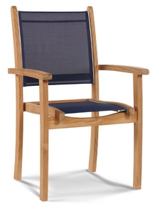 lot 4573 image: 2 pack PatioJoy Teak Stacking Dining Arm Chair with Sling Seat - Retail $350