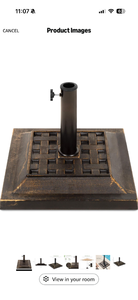 lot 4576 image: Square Patio Umbrella Base Stand with Basket Weave Design 26 Lb  - Retail $45