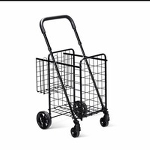 lot 4579 image: Folding Rolling Shopping Cart with Wire Basket - Retail $35