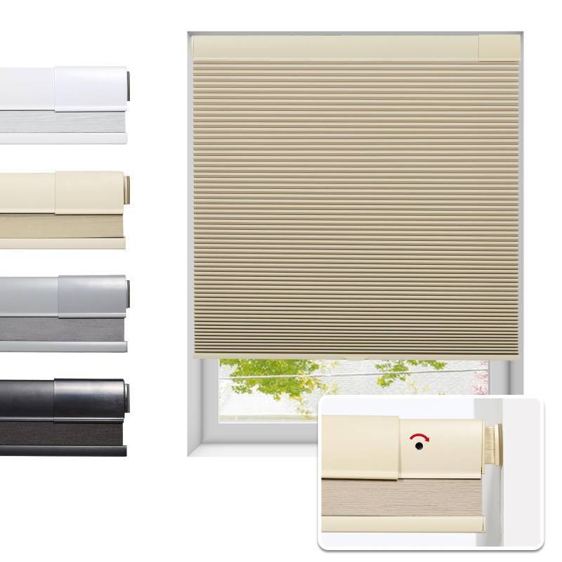 lot 1243 image: Tonature No Drill Cellular Shades for Indoor Windows, Thermal Insulating and Noise Reducing Honeycomb Blinds, Free Stop Cordless Blackout Shades, Beige, 46in W x 64in H Retail $89.99&nbsp