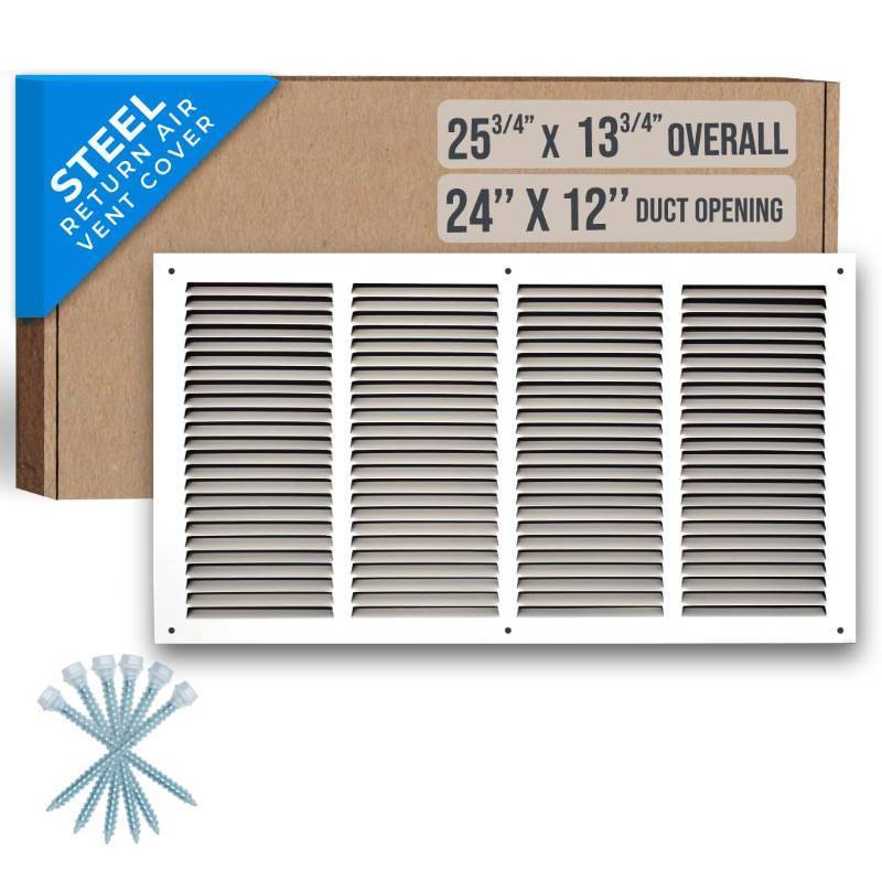 lot 1247 image: Fits 24x12 Duct Opening  Steel Return Air Grille by Handua  Vent Cover Grill for Sidewall and Ceiling  White  HVAC Cold Air Intake Grille  Outer Dimensions 25.75W X 13.75 - Retail $42