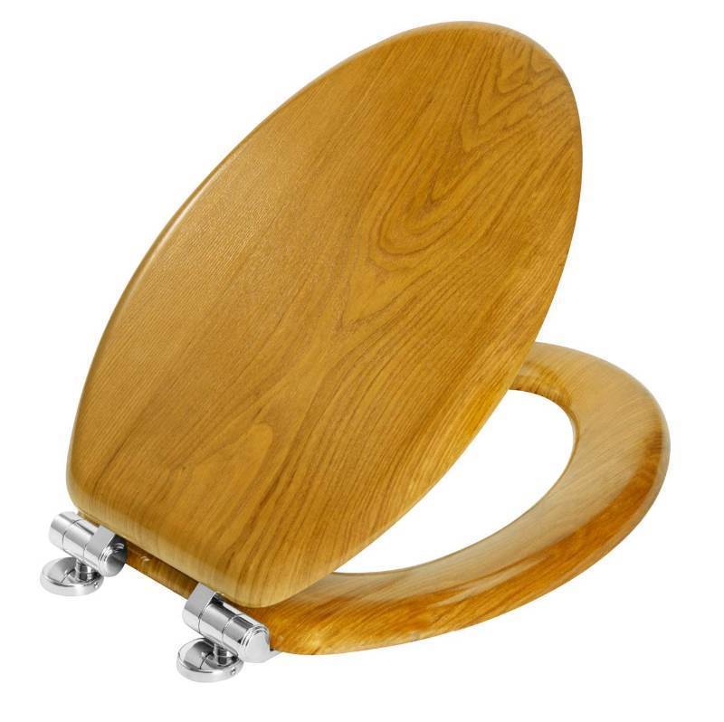 lot 1258 image: Angel Shield Wood Veneer Natural Toilet Seat with Quiet Close, Easy Clean, Quick-Release Hinges (Elongated, Oak) - Retail $49