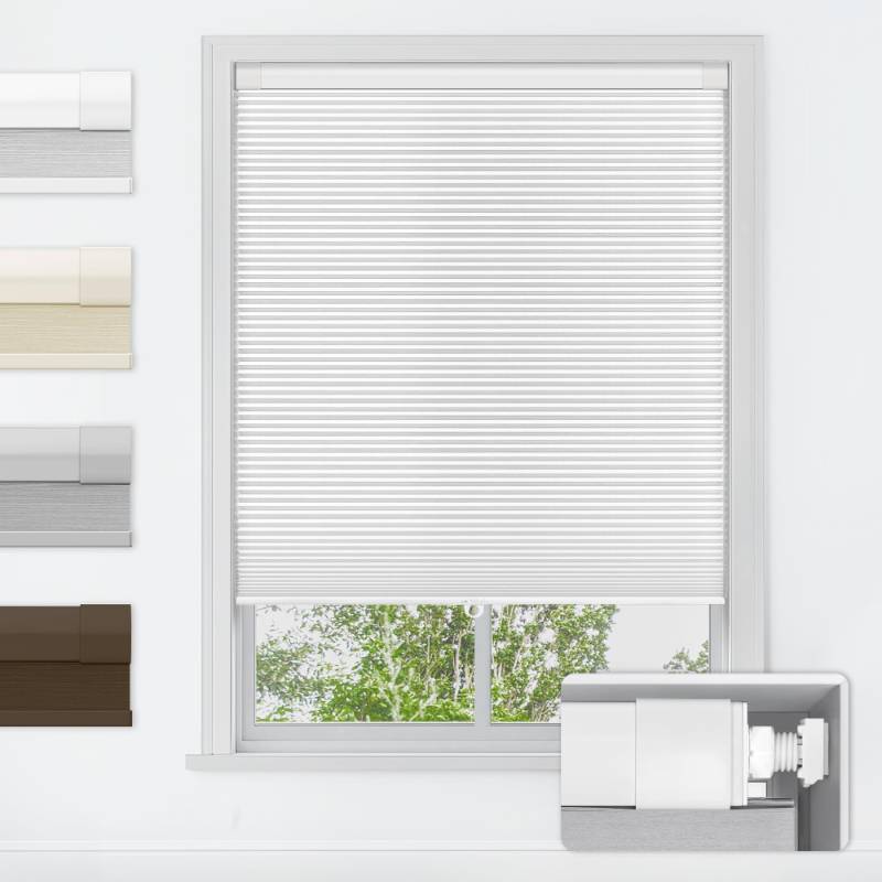 lot 1260 image: LazBlinds No Tools No Drill Cordless Cellular Shades, Blackout Light Blocking Honeycomb Shades for Home, Thermal Insulation Blinds for Windows, 24 W x 48 H, White - Retail $46