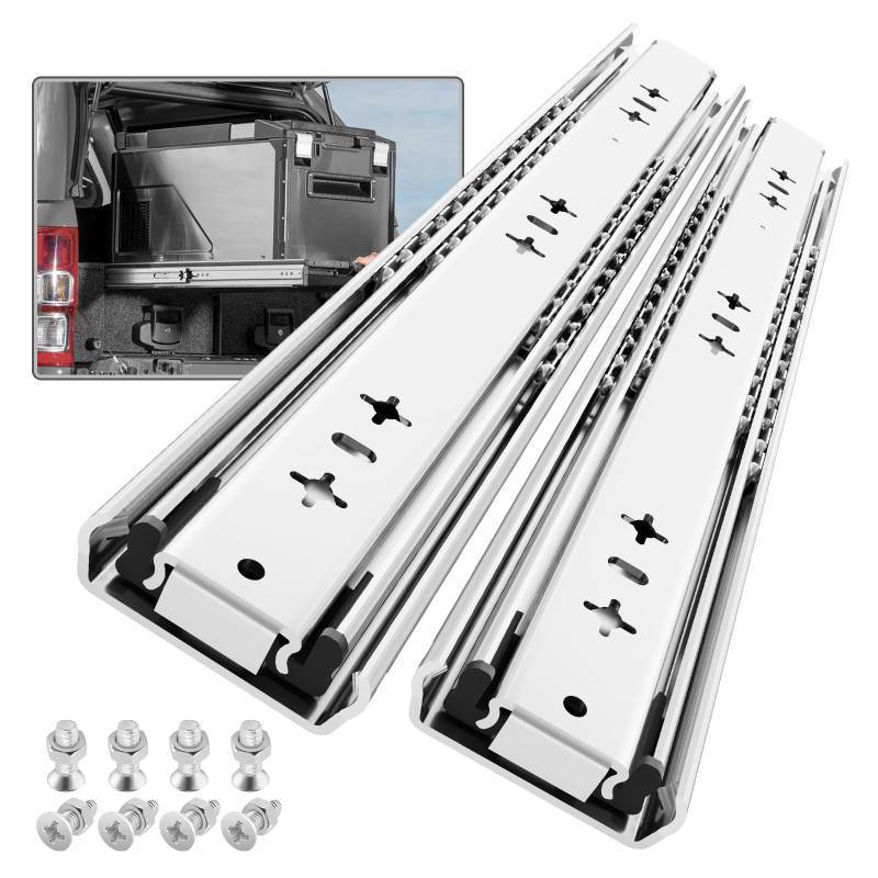lot 1262 image: SHUHANG 1 Pair 250 lb Load Capacity Heavy Duty Drawer Slides 12 14 16 18 20 22 24 26 28 30 32 34 36 38 40 Inch Full Extension Ball Bearing Side Mount Rails Industrial Tool Box Runners Cabinet Glides - Retail $55