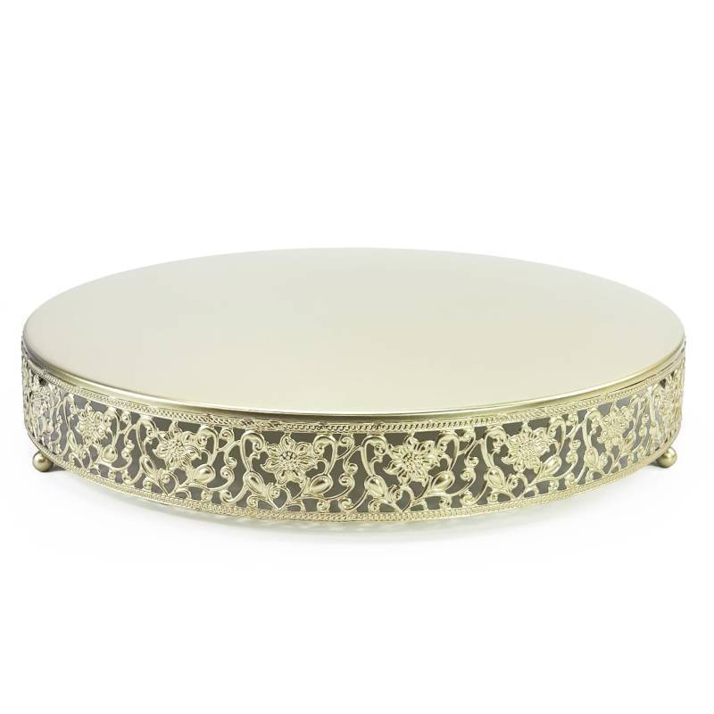 lot 1268 image: FEICTPOX Cake Stand, Metal Round Cupcake Dessert Stand Cake Display Holder Cookies Fruit Serving Tray (Gold, 16 Inch) - Retail $40