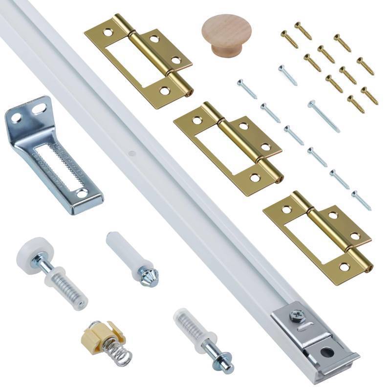 lot 1270 image: Bifold Door Hardware Kit, 24-Inch Bi-fold Closet Door Track Kit Bifold Closet Door Hardware Kit Folding Door Hardware Repair Replacement Tool Kit - Retail $25