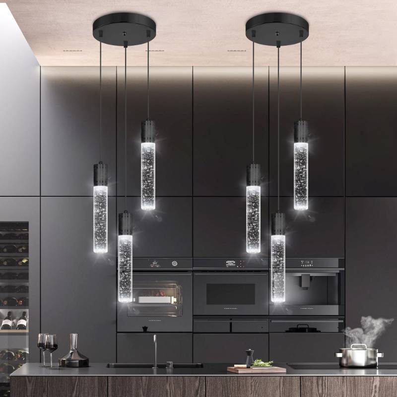 lot 1274 image: dolria 3-Lights Pendants Light for Kitchen Island Chandeliers Dining Room Pendant Lighting Fixture Bubble Crystal Ceiling Hanging Lights Bedroom Island Kitchen 6000K White Light Fixtures Black - Retail $116