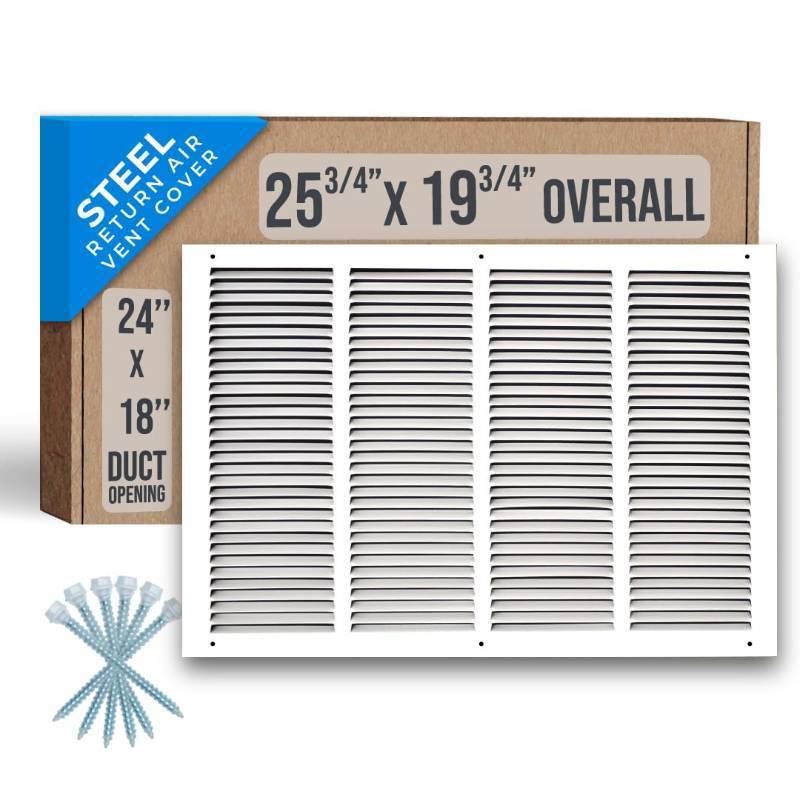 lot 1279 image: Fits 24x18 Duct Opening  Steel Return Air Grille by Handua  Vent Cover Grill for Sidewall and Ceiling  White  HVAC Cold Air Intake Grille  Outer Dimensions 25.75W X 19.75 - Retail $51