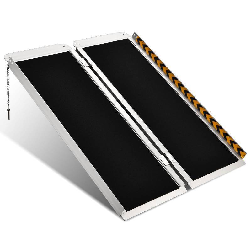 lot 1281 image: 3FT Wheelchair Ramp, Non-Slip Portable Aluminum Ramp for Disabled Single-Fold 800lbs Weight Capacity for Steps Stairs and Thresholds - Retail $90