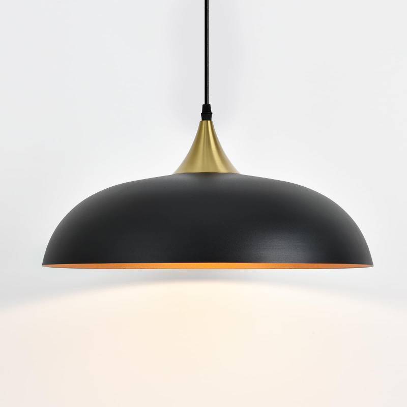 lot 1302 image: DOTCN 17.7 Large Pendant Light Fixtures, Dome Black and Gold Pendant Lights,Adjustable Pendant Lamps for Dining Room,Kitchen Island - Retail $120