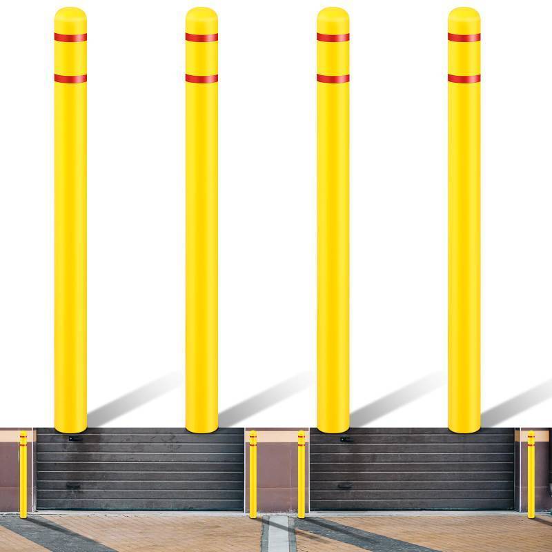 lot 1318 image: Pangda 4 Pcs Flat Top Bollard Covers Yellow and Red Bollard Post Sleeve for Home Parking Fence Pole Pipe (4 X 52) - Retail $143
