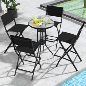 lot 4580 image: 4 Piece Outdoor Patio Bar Set with Folding Chairs  - Retail $180