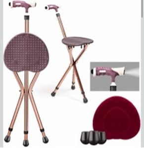lot 4588 image: Goplus Walking Cane with Seat, Heavy Duty Aluminum Alloy Crutch Chair with LED Light and Retractable 3 Legs, Portable Anti-Slip Seat Cane, Lightweight Walking Stick for Seniors Elderly - Retail $35
