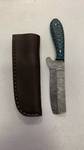 Handmade Damascus Steel Bull Cutter Cowboy Knife Full Tang - Wood Handle and Sheath approx 7.5 inches hunting fishing