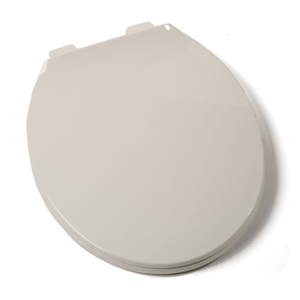 lot 67737 image: Deluxe Plastic Seat, Contemporary Design, Biscuit, Round Closed Front with Cover, 5 Pack