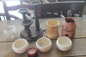 lot 1270 image: Vintage Wood Candle Holder & More