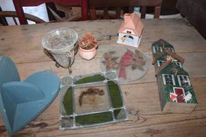 lot 1318 image: Stain Glass, Wood Shelf and More