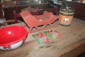 lot 1332 image: Wooden Christmas Sleigh and More