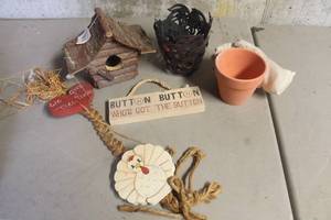 lot 1350 image: Bird House, Metal Plant Holders & More