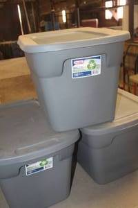 lot 1370 image: 3-10 Gallon Sterilite Storage Totes