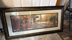 lot 1093 image: European street scene matted and framed wood like frame 24x47